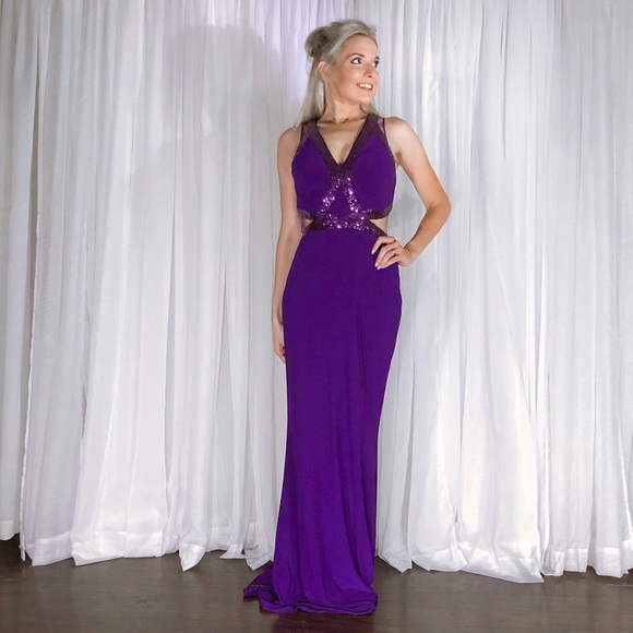 Faviana Purple Illusion Sequin Homecoming Dress - Picture 4 of 8